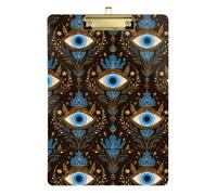 Clipboard Folder A4 Size 12.5" x 9" Transparent Clipboard with Low Profile Clip for Nurse Medical Contractor Evil Eye and Floral Design