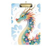 Clipboard Folder A4 Size 12.5" x 9" Work Clipboard with Low Profile Clip for Observation Recorder Classroom Colorful Dragon Art