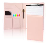Clipboard Folder A4 with 1 Replaceable Lined Notepad, SHAIDOJIO PU Portfolio Folder A4 with 1 Gel Pen and 1 Sticky Tabs, Multi-Functional Business Conference Folder for Office Interview Resume-Pink