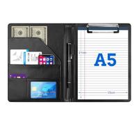 Clipboard Folder A5, Multifunctional Business Leather Document Clip Board, Folder A5 Clipboard Conference Folder A5 Clipboard Portfolio or Work Writing Conference Report with A5 Paper&Pen, Black