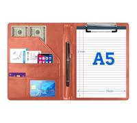 Clipboard Folder A5, Multifunctional Business Leather Document Clip Board, Folder A5 Clipboard Conference Folder A5 Clipboard Portfolio or Work Writing Conference Folder with A5 Paper & Pen, Brown