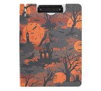 Clipboard Folder Crafts Fog Design Halloween Orange Black A4 Clipboard Folio Double Clips Pen Holder Office Clip Board with Hard Cover