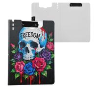 Clipboard Folder Drip-Style Gothic Rose Skeleton A4 Clipboard with Binder Two Metal Clips Pen Holder Office Clip Board with Cover