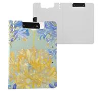 Clipboard Folder Glass-Like Blue Yellow Flowers A4 Clipboard Padfolio Double Clips Pen Holder School Clip Board with Hard Cover