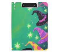 Clipboard Folder Happy Halloween Dreamy Witch Hat A4 Clipboard Folio Binder Double Metal Clips Pen Holder Nursing Clip Board with Hard Cover