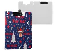 Clipboard Folder Happy New Year Snowflake Dark Blue A4 Clipboard Clipfolio Two Metal Clips Pen Holder Office Clip Board with Cover