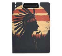 Clipboard Folder Indian Headdress Western Cowboy Style Silhouette A4 Clipfolio Double Clips Pen Holder School Clip Board with Cover