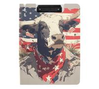 Clipboard Folder Mr Cow 4th of July Independence Day A4 Clipboard Padfolio Double Metal Clips Pen Holder School Clip Board with Hard Cover