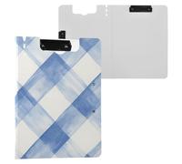 Clipboard Folder Pale Blue Checks A4 Clipboard with Padfolio Two Metal Clips Pen Holder School Clip Board with Cover