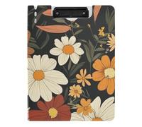 Clipboard Folder Retro Brown Flowers A4 Clipboard with Binder Horizontal and Vertical Double Clips Office Clip Board with Cover