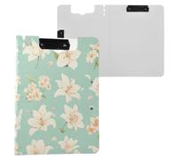 Clipboard Folder Retro Lilies Green A4 Clipboard with Binder Double Metal Clips Pen Holder School Clip Board with Hard Cover