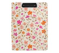 Clipboard Folder Small Flowers Foliage Pattern Pink Orange Light Beige A4 Clipboard Folio Double Clips Pen Holder Nursing Clip Board with Hard Cover
