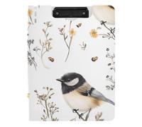 Clipboard Folder Sweet Chickadee Birds White A4 Clipboard Padfolio Two Metal Clips Pen Holder School Clip Board with Cover