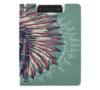 Clipboard Folder with Storage A4 Clipboard Folio Binder Double Metal Clips Pen Holder Office Clip Board with Hard Cover Western Cowboy Indian Headdress Tribal Wolf
