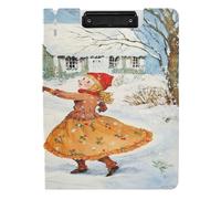 Clipboard Folder with Storage A4 Clipboard Folio Two Metal Clips Pen Holder School Clip Board with Hard Cover Snowman Dancing in The Winter Wonderland