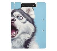Clipboard Folder with Storage A4 Clipboard with Padfolio Two Metal Clips Pen Holder Nursing Clip Board with Cover Cartoon Funny Siberian Husky Dogs Fear