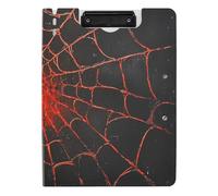 Clipboard Folder with Storage Black Red Spider Webs A4 Clipboard Folio Double Metal Clips Pen Holder School Clip Board with Cover