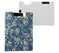 Clipboard Folder with Storage Blue Leaf A4 Clipboard Binderfolio Double Metal Clips Pen Holder Office Clip Board with Hard Cover