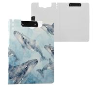 Clipboard Folder with Storage Blue Whale Watercolor Pattern A4 Clipfolio Double Clips Pen Holder Office Clip Board with Cover