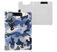 Clipboard Folder with Storage Camouflage Blue A4 Clipboard with Padfolio Two Metal Clips Pen Holder Office Clip Board with Cover