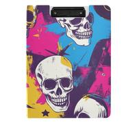 Clipboard Folder with Storage Color Record Rock Skull A4 Clipboard Binderfolio Horizontal and Vertical Double Clips School Clip Board with Cover