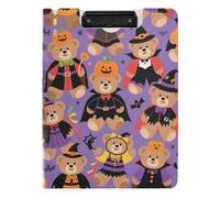 Clipboard Folder with Storage Cute Brown Bear Pumpkin for Halloween A4 Clipboard Binderfolio Horizontal and Vertical Double Clips Office Clip Board with Cover