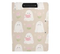 Clipboard Folder with Storage Cute Cartoon Halloween White Ghosts A4 Clipboard Folio Binder Double Clips Pen Holder Office Clip Board with Cover