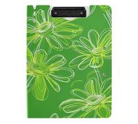 Clipboard Folder with Storage Daisy Neon Green Abstract Handdrawn A4 Clipboard Folio Double Metal Clips Pen Holder School Clip Board with Cover