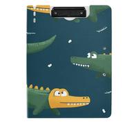 Clipboard Folder with Storage Funny Anime Crocodiles Green A4 Clipboard Folio Two Metal Clips Pen Holder School Clip Board with Hard Cover