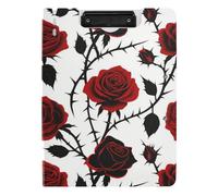 Clipboard Folder with Storage Goth Red Black Halloween Thorn Rose A4 Clipboard Binder Double Clips Pen Holder School Clip Board with Cover