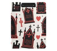 Clipboard Folder with Storage Gothic Red and Black Halloween Coffin Cross A4 Clipboard Binderfolio Horizontal and Vertical Double Clips School Clip Board with Hard Cover