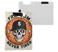 Clipboard Folder with Storage Hip- White Skull A4 Clipboard Folio Double Clips Pen Holder School Clip Board with Hard Cover