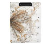Clipboard Folder with Storage Mechanical Cyber Style Butterfly Music Notes Gold Background A4 Clipboard Folio Double Metal Clips Pen Holder School Clip Board with Cover