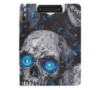 Clipboard Folder with Storage Nightmare Skull Blue Neon Eyes A4 Clipboard Clipfolio Double Clips Pen Holder School Clip Board with Cover