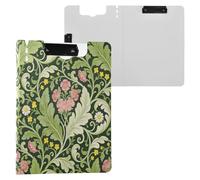 Clipboard Folder with Storage Pink Carnation Green Leaves William Morris A4 Clipboard Padfolio Double Clips Pen Holder Office Clip Board with Hard Cover