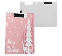 Clipboard Folder with Storage Pink Merry Christmas Snowflake and Tree Silhouette A4 Clipboard Folio Binder Horizontal and Vertical Double Clips Nursing Clip Board with Cover