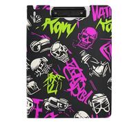 Clipboard Folder with Storage Punk Peach Black Skulls Rock A4 Clipboard Binder Horizontal and Vertical Double Clips Office Clip Board with Hard Cover
