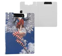 Clipboard Folder with Storage Retro Anime Girl 80s A4 Clipboard Padfolio Two Metal Clips Pen Holder Nursing Clip Board with Cover
