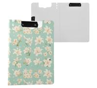 Clipboard Folder with Storage Retro Lilies Green A4 Clipboard Clipfolio Two Metal Clips Pen Holder Nursing Clip Board with Cover
