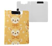 Clipboard Folder with Storage Tiny Reindeer Face Yellow A4 Clipboard Binder Double Clips Pen Holder Office Clip Board with Cover