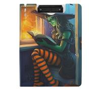 Clipboard Folder with Storage Witch Reading Books Halloween A4 Clipfolio Two Metal Clips Pen Holder School Clip Board with Cover