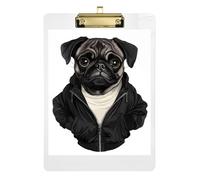 Clipboard Funny Pug Dog Print Cute Clip Boards A4 Standard Size Clip Board for Nurses Teachers Coaches, Low Profile Gold Clip Retractable Hanging Tab 12.5 x 9 Inches