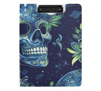 Clipboard Green Skulls Boho Shining A4 Clipboard Binder Double Metal Clips Pen Holder School Clip Board with Hard Cover