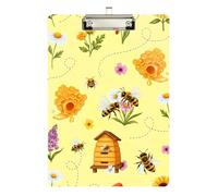 Clipboard Honey Bee Flowers Yellow Writing Clipboards Standard A4 Letter Size Clipboards for Classrooms, Restaurants, School, 12.5 x 9 Inches Silver Clip, Silver12x9in
