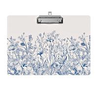 Clipboard Horizontal Wooden with Designs A4 Letter Standard Size，Cute Clipboards with Low Profile Clip for Drawing, Office Art Supplies - Blue Flowers（9" x 12.5"）