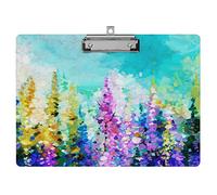 Clipboard Horizontal Wooden with Designs A4 Letter Standard Size，Cute Clipboards with Low Profile Clip for Drawing, Office Art Supplies - Purple Oil Painting（9" x 12.5"）