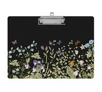 Clipboard Horizontal Wooden with Designs A4 Letter Standard Size，Cute Clipboards with Low Profile Clip for Drawing, Office Art Supplies - Wild Flower（9" x 12.5"）