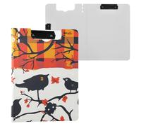 Clipboard Horror Halloween Floral Crows Tree Branches Black Cat A4 Clipboard Folio Binder Two Metal Clips Pen Holder Nursing Clip Board with Cover