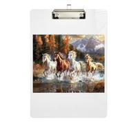 Clipboard Horses Running Painting Writing Boards for Students, Women, Man Wordpad Clipboards Standard Size Low Profile Gold Clip Retractable Hanging Tab 12.5 x 9 Inches