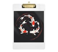 Clipboard Koi Fish Circle Black Cute Clip Boards for Teachers, Students, Nurses A4 Standard Size Clipboard Hardboard Low Profile Gold Clip Retractable Hanging Tab 12.5 x 9 Inches